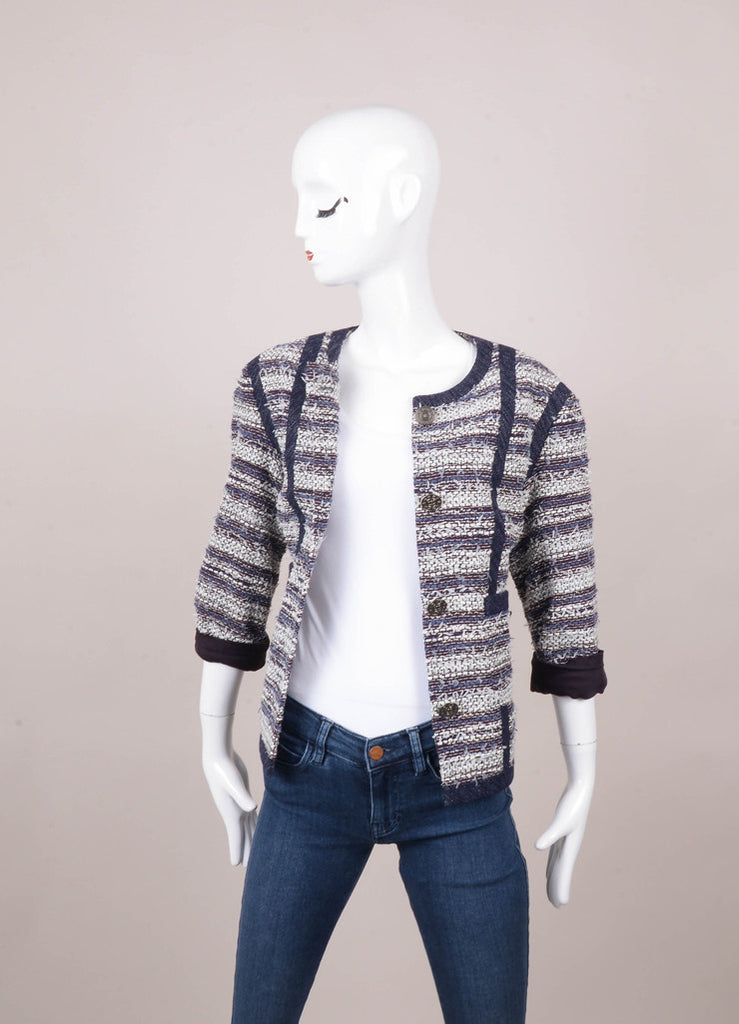 Navy, White, and Red Woven Three Quarter Length Sleeve Jacket