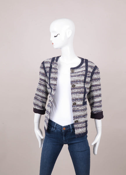 Navy, White, and Red Woven Three Quarter Length Sleeve Jacket
