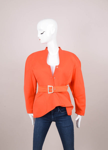 Orange Belted Peplum Cotton Jacket