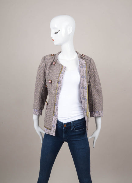 Lavender Tweed Jacket With Statement Buttons