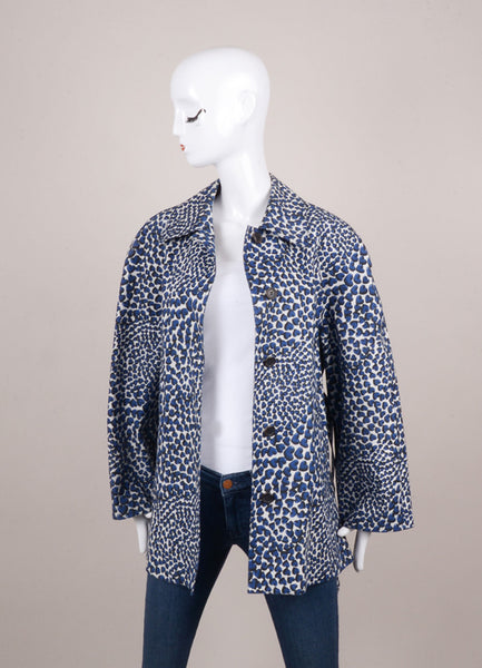 Blue and White Heart Print Cotton Jacket