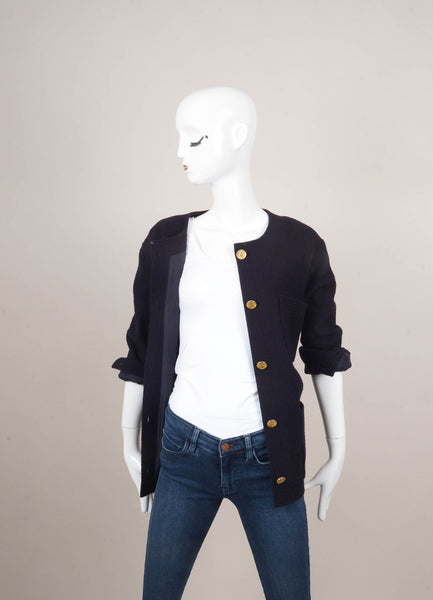 Navy and Gold Long Sleeve Knit Jacket