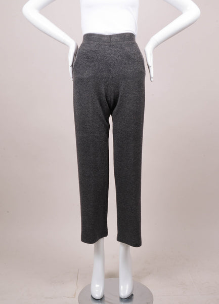 Grey and Silver Metallic Wool and Cashmere Blend Knit Pants