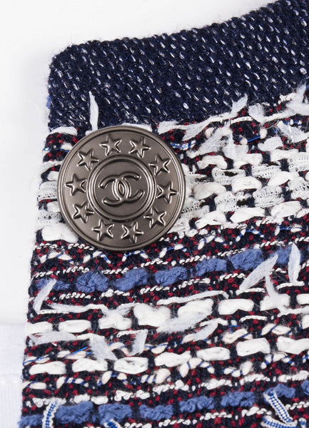 Navy, White, and Red Woven Three Quarter Length Sleeve Jacket