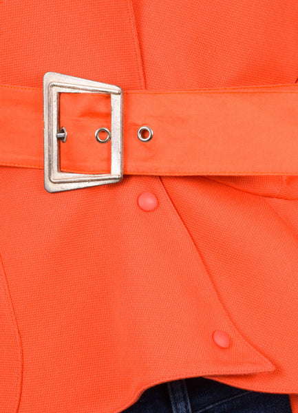 Orange Belted Peplum Cotton Jacket