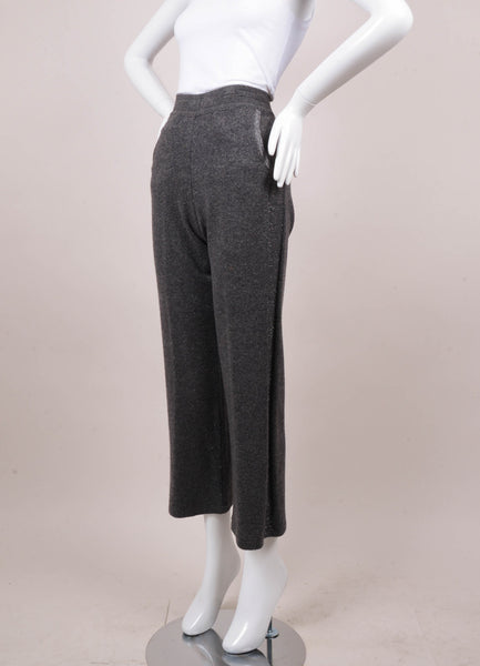 Grey and Silver Metallic Wool and Cashmere Blend Knit Pants