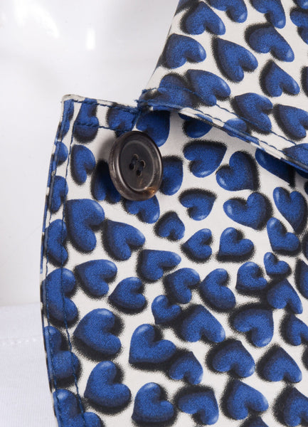 Blue and White Heart Print Cotton Jacket