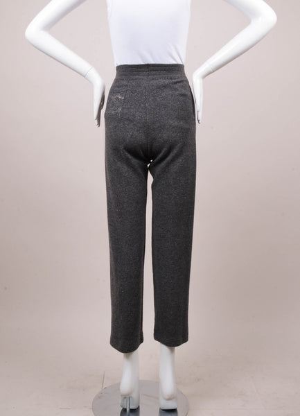 Grey and Silver Metallic Wool and Cashmere Blend Knit Pants