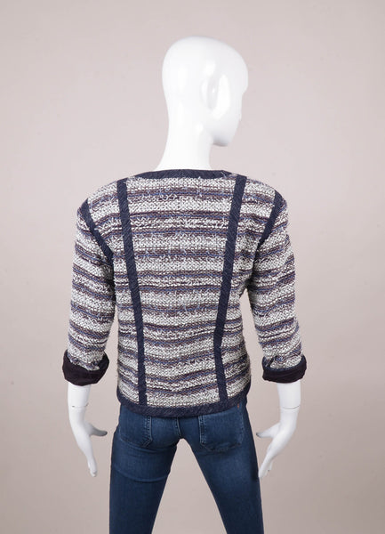 Navy, White, and Red Woven Three Quarter Length Sleeve Jacket