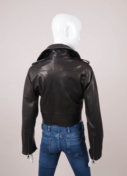 Black Funnel Collar Leather Jacket