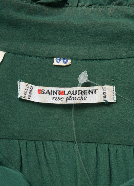 Green Ruffle Bib Long Sleeve Silk Blouse