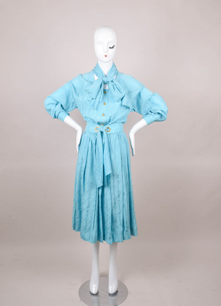 Blue Silk Dress With Tie