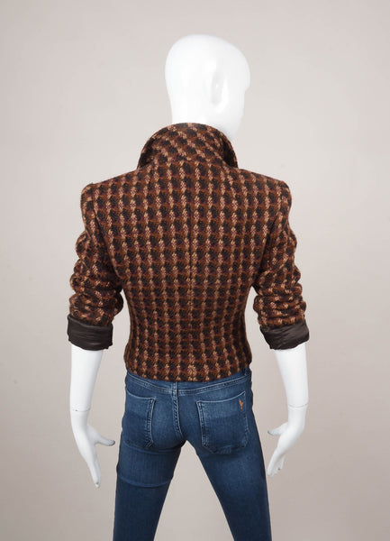 Brown and Black Wool Knit Double Breasted Short Jacket