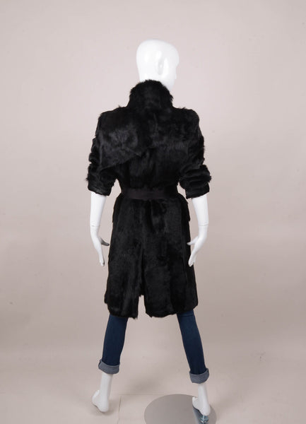 Black Goat Fur Belted and Paneled Coat