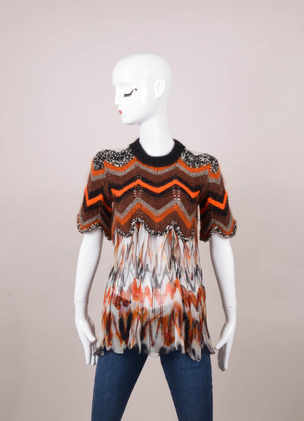 Black, Brown, and Orange Short Sleeve Knit Drape Blouse