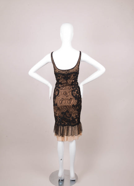 Black and Tan Sleeveless Lace Dress