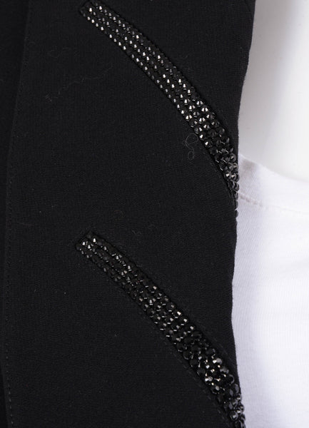 Black Rhinestone Trim Wool Blazer