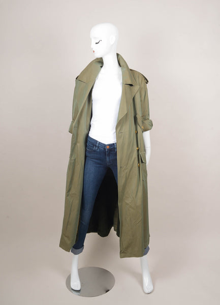 Green and Gold "CC" Button Double Breasted Military Trench Coat