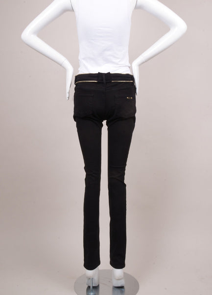 Black Skinny Jeans With Silver Zipper Trim