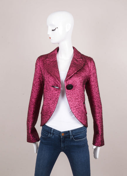 New With Tags Fuchsia Wool and Mohair Metallic Knit Jacket
