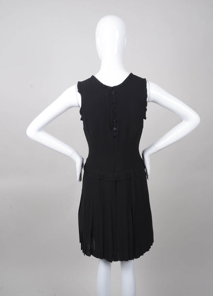 Black Sleeveless Silk Pleated Dress