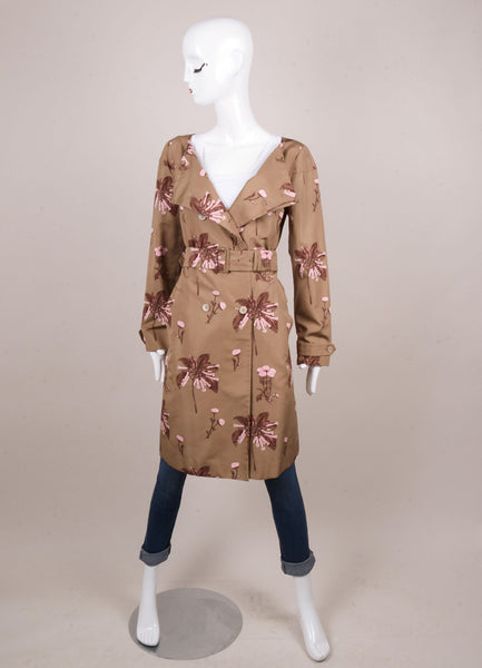 Tan and Pink Silk Floral Print Lightweight Coat