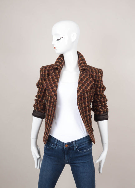 Brown and Black Wool Knit Double Breasted Short Jacket