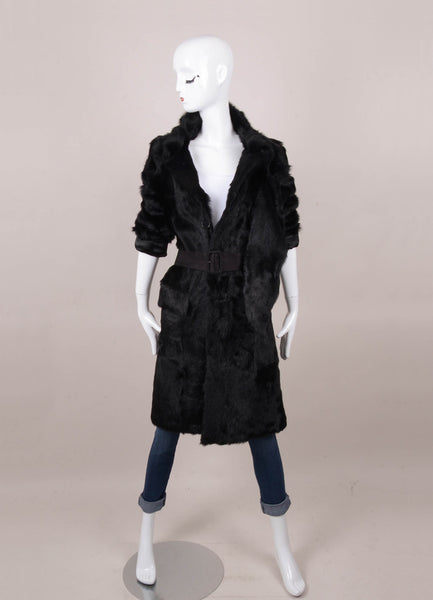 Black Goat Fur Belted and Paneled Coat