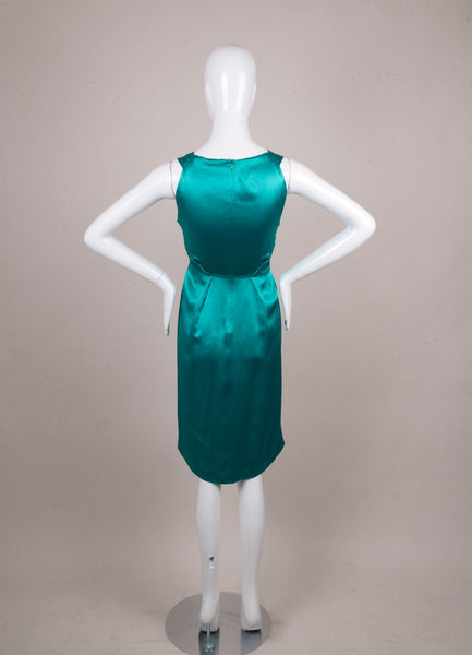 Teal Pleated and Smocked Sleeveless Silk Dress