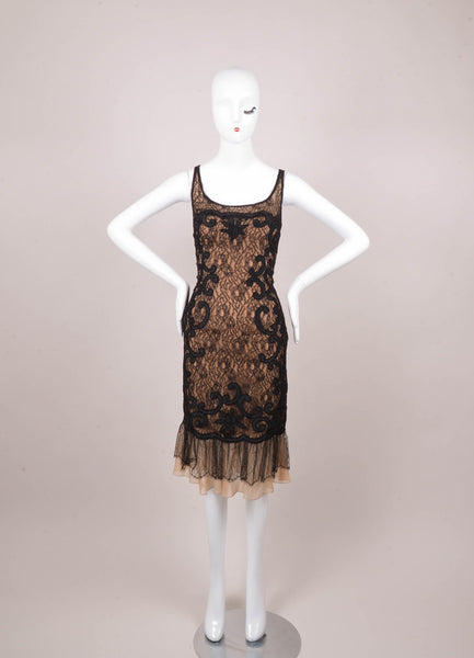 Black and Tan Sleeveless Lace Dress