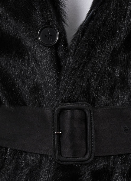 Black Goat Fur Belted and Paneled Coat