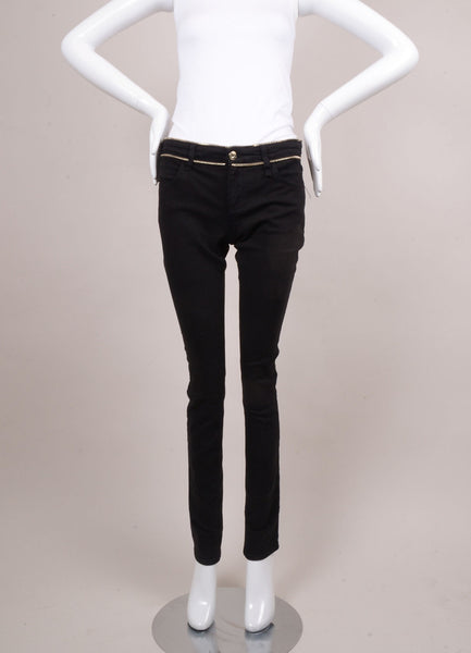 Black Skinny Jeans With Silver Zipper Trim