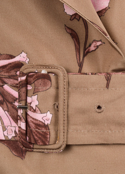 Tan and Pink Silk Floral Print Lightweight Coat