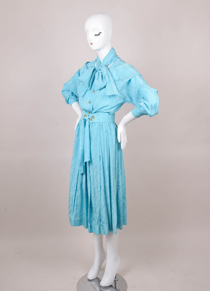 Blue Silk Dress With Tie