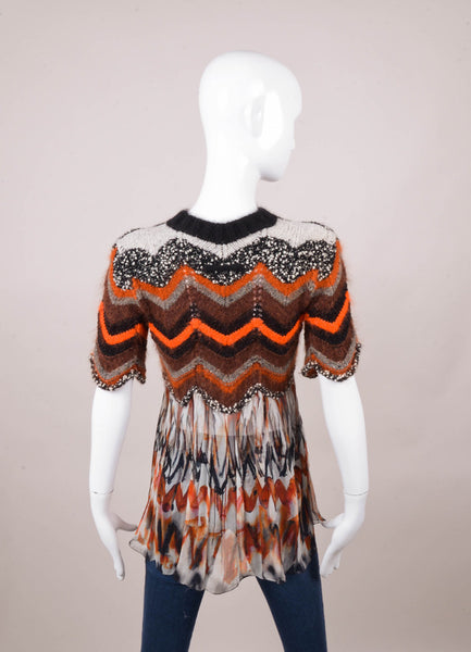 Black, Brown, and Orange Short Sleeve Knit Drape Blouse