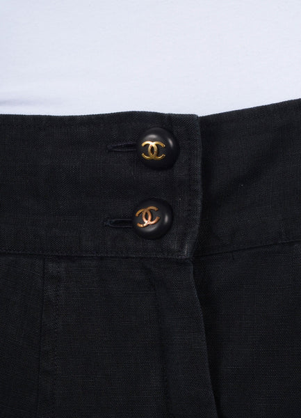 Black Flared Linen Shorts