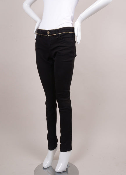 Black Skinny Jeans With Silver Zipper Trim