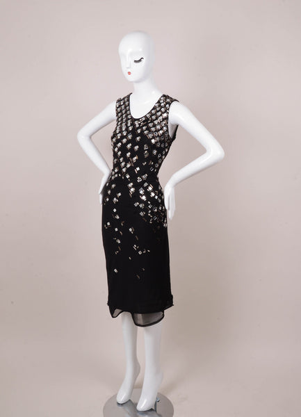 New With Tags Black and Silver Jewel and Bead Embellished Wool Dress