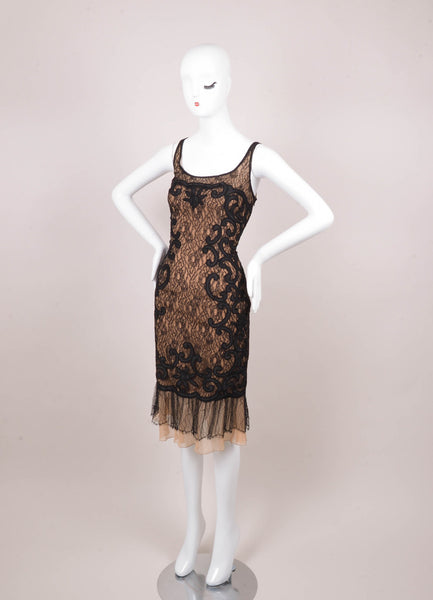 Black and Tan Sleeveless Lace Dress