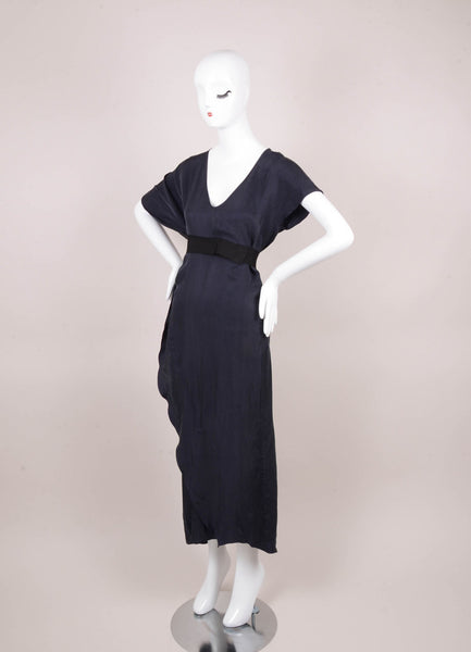 New With Tags Grey V Neck Belted "Shima" Maxi Dress