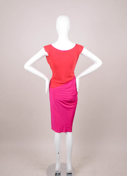 Red and Pink Silk Sleeveless Draped Dress