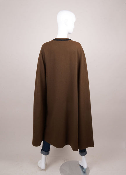 Brown and Black Long Cape With Tassel Collar