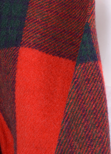 Red, Green, and Navy Wool and Alpaca Plaid Coat