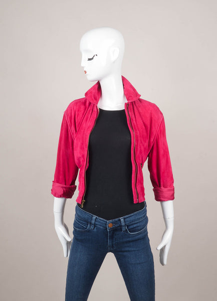 Magenta Pink Cropped Suede Jacket