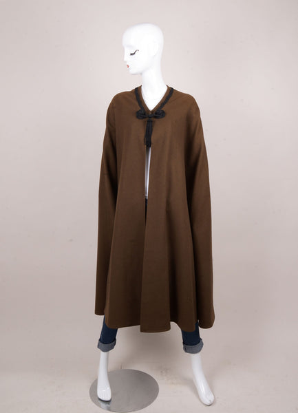 Brown and Black Long Cape With Tassel Collar