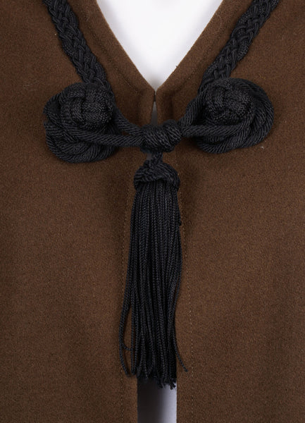 Brown and Black Long Cape With Tassel Collar