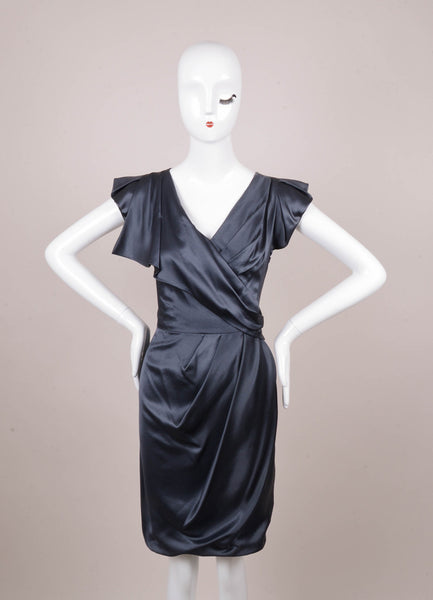 Forest Green Silk Cap Sleeve Drape Gathered Dress