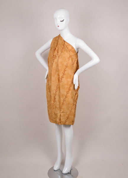 Tan Tree Branch Printed One Shoulder Dress