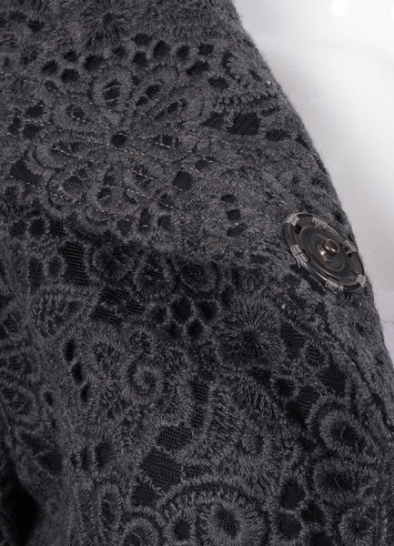Dark Grey Cropped Crochet Lace Tulip Sleeve Jacket