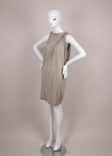 Pale Grey Sleeveless Asymmetric Drape Jersey Shift Dress